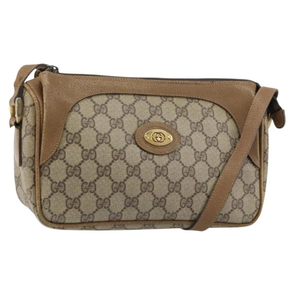 GUCCI GG Supreme Shoulder Bag PVC Leather Beige Gold Auth 156786